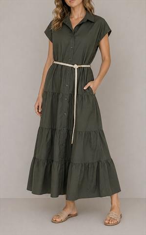 Gestuftes Hemdblusenkleid mit Gürtel