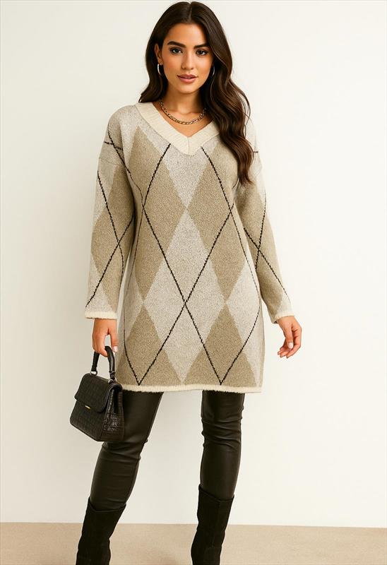 Lange Pullover mit Diamantmuster