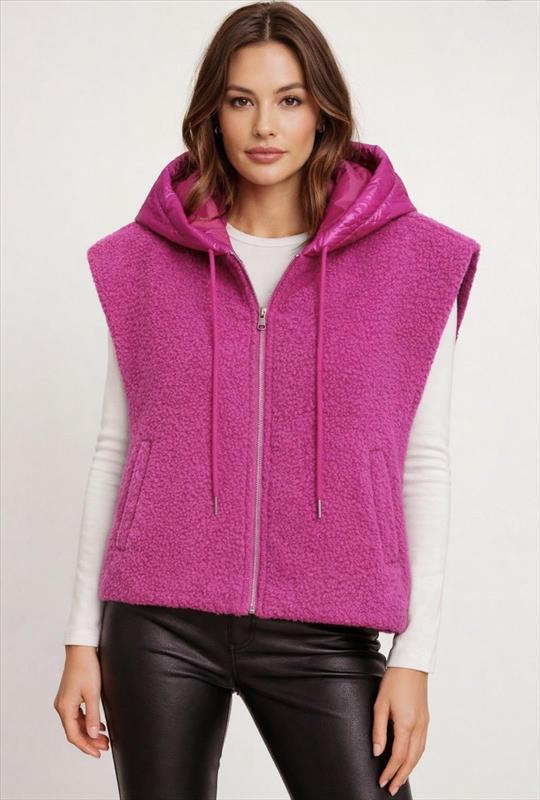 Damen Teddy-Weste mit Kapuze