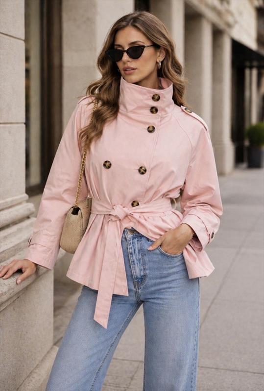 Elegante Damen Jacke mit Stehkragen & Gürtel