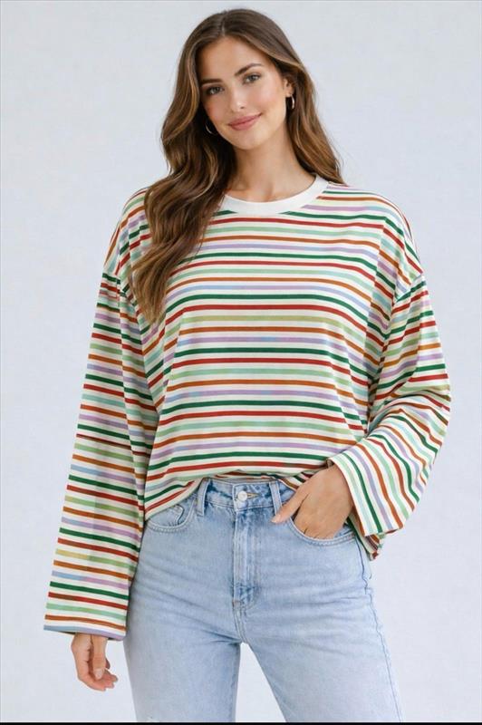 Oversize Damen-Longsleeve mit Streifen