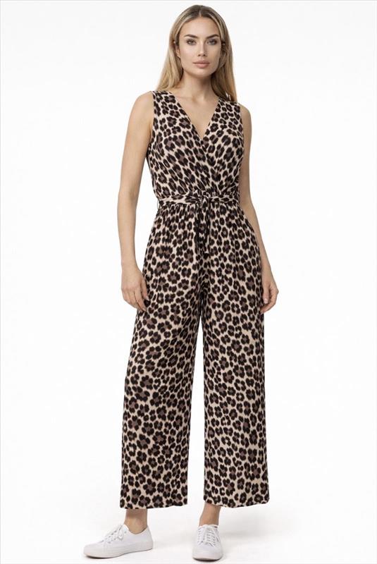 Leopardenmuster Jumpsuit mit Bindegürtel